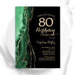 Emerald Green Agate Gold Black 80th Birthday Invitation<br><div class="desc">Emerald green,  black and gold agate 80th birthday party invitation. Elegant modern design featuring green watercolor agate marble geode background,  faux glitter gold and typography script font. Trendy invite card perfect for a stylish women's bday celebration. Printed Zazzle invitations or instant download digital printable template.</div>