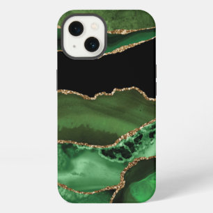 Emerald Green Agate Gold Black Marble Stone iPhone 13 Case