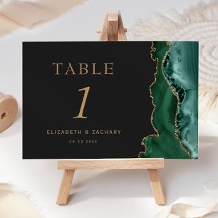 Emerald Green Agate Gold Dark Wedding Table Number