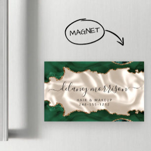 Emerald Green Agate Gold Glitter Ivory Luxury Magnetic Business Card