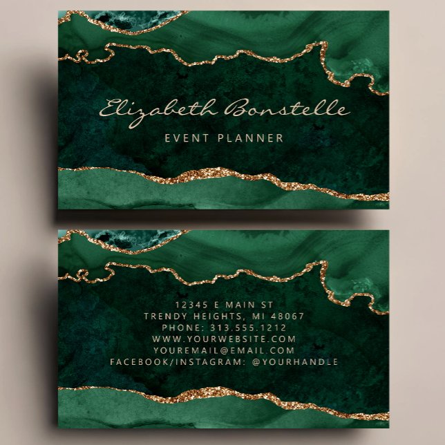 Emerald Green Agate Gold Glitter Luxury Business Card (Creator Uploaded)