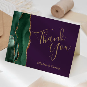 Emerald Green Agate Gold Purple Wedding Thank You Card