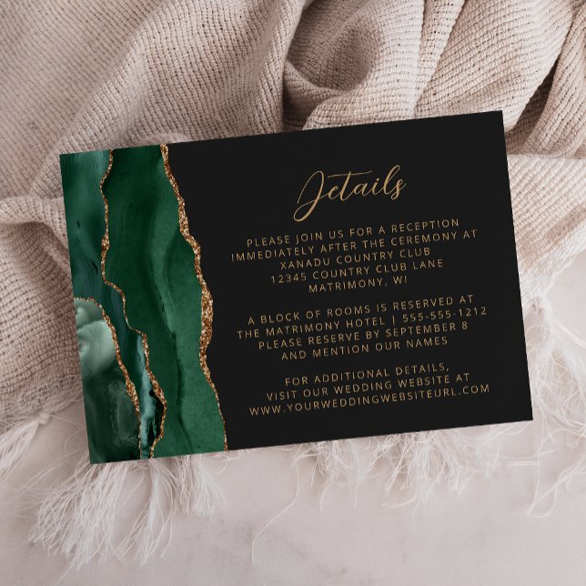 Emerald Green Agate Gold Script Wedding Details Enclosure Card (Creator Uploaded)