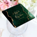 Emerald Green Agate Gold Script Wedding Square Paper Coaster<br><div class="desc">These elegant modern wedding coasters feature an emerald green watercolor agate geode background trimmed with faux gold glitter. Personalise them with the names of the couple in gold-coloured handwriting calligraphy over a large green ampersand,  and the wedding date in copperplate font.</div>