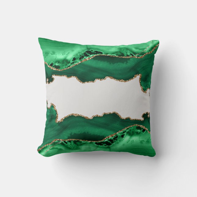 Emerald Green Agate Malachite Stone Gold Cushion (Front)