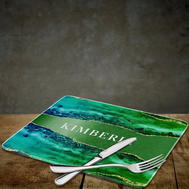 Emerald green agate marble name cutting board (Creator Uploaded)