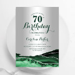 Emerald Green Agate Marble Silver 70th Birthday Invitation<br><div class="desc">Emerald green and silver agate 70th birthday party invitation. Elegant modern design featuring watercolor agate marble geode background,  faux glitter silver and typography script font. Trendy invite card perfect for a stylish women's bday celebration. Printed Zazzle invitations or instant download digital printable template.</div>