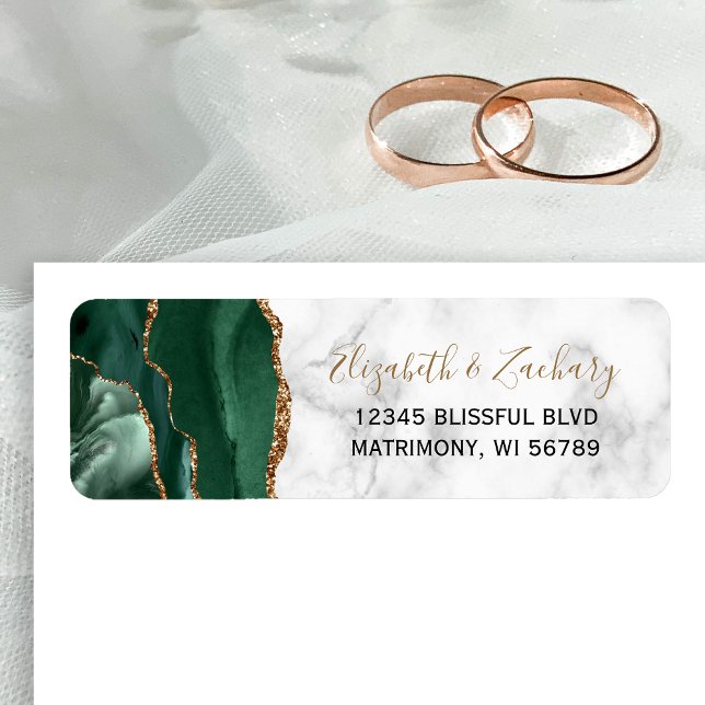 Emerald Green Agate Marble Wedding Return Address Label (Creator Uploaded)