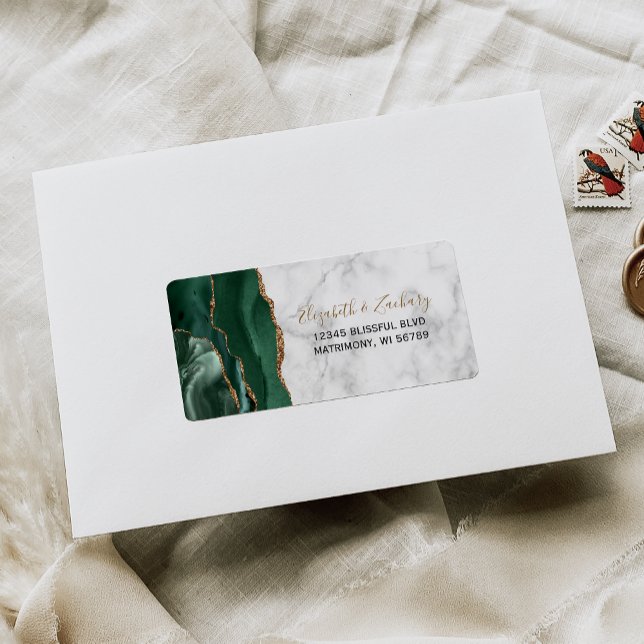 Emerald Green Agate Marble Wedding RSVP Address Label (Creator Uploaded)