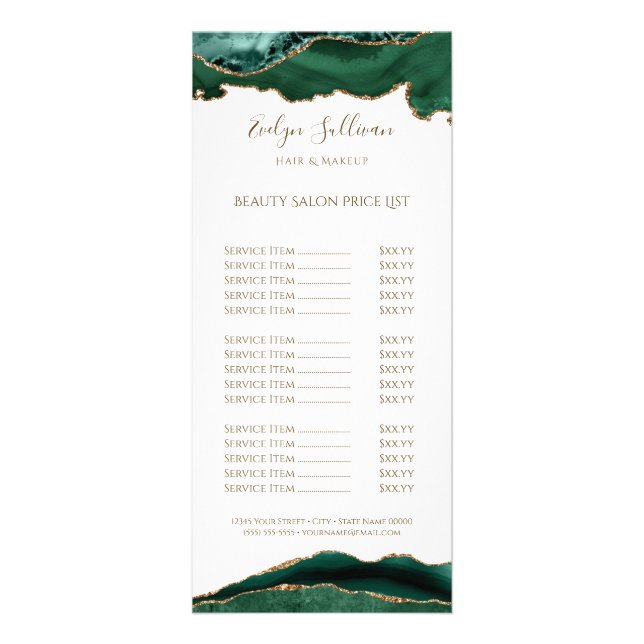 emerald green agate on white price list  rack card (Front)