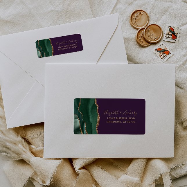 Emerald Green Agate Purple Wedding Return Address Label (Creator Uploaded)