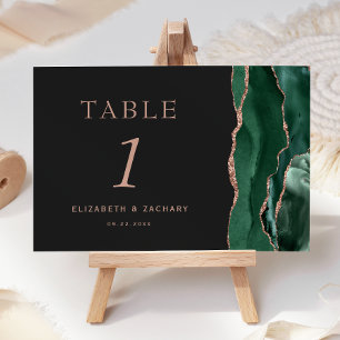 Emerald Green Agate Rose Gold Dark Wedding Table Number