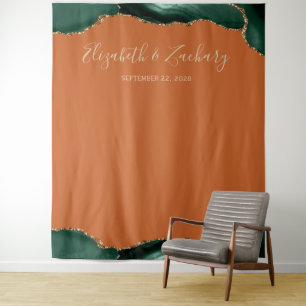 Emerald Green Agate Rust Wedding Photo Booth Tapestry