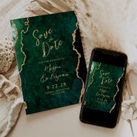 Emerald Green Agate Script Wedding Save the Date