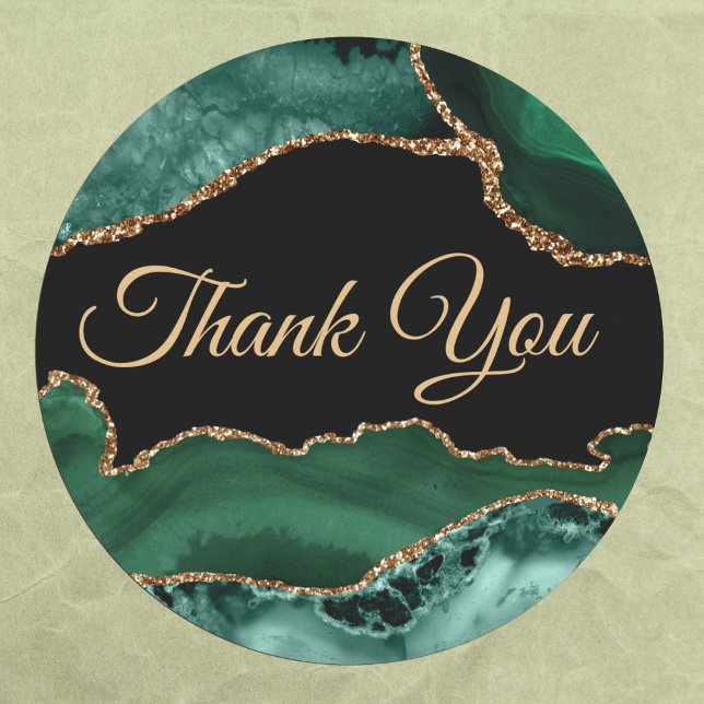 emerald green Agate Thank you Classic Round Sticker (Creator Uploaded)