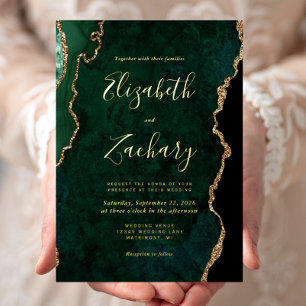 Emerald Green Agate Whimsical Script Wedding