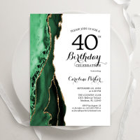 Emerald Green Agate White Gold 40th Birthday