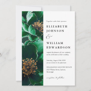 Emerald Green All In One Elegant Floral Wedding Invitation
