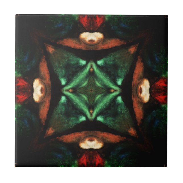 Emerald green amber gorgeous geometric art ceramic tile (Front)