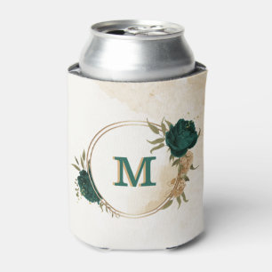 emerald green and beige gold flowers  can cooler
