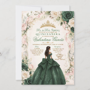 Emerald Green and Blush Pink Quinceañera Invitation