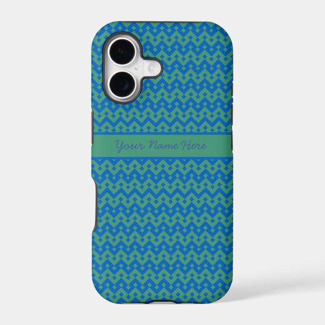 Emerald Green and Bright Blue Geometric Pattern (Back)