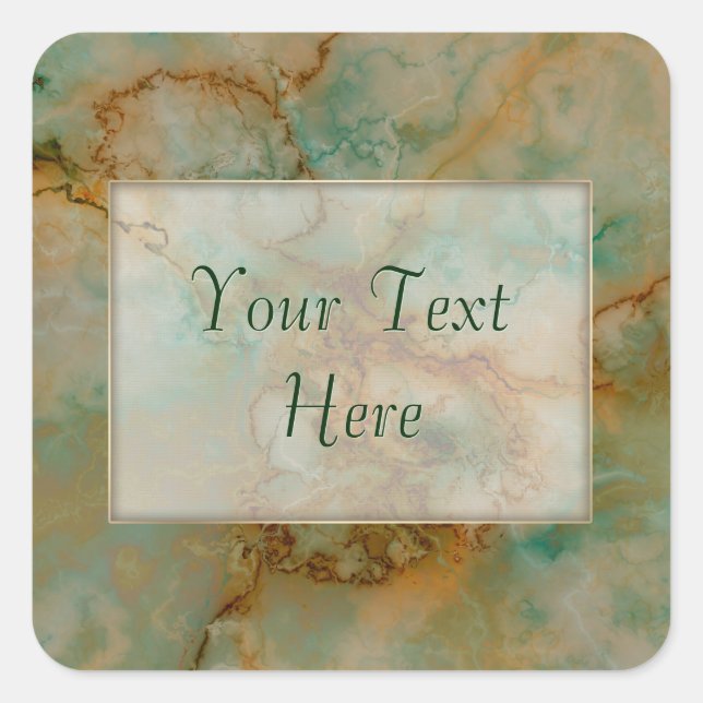 Emerald Green and Copper Gold Marble Square Sticker (Front)