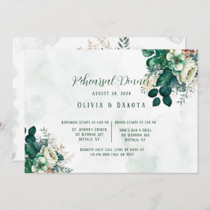 Emerald Green and Cream Florals Rehearsal Dinner Invitation
