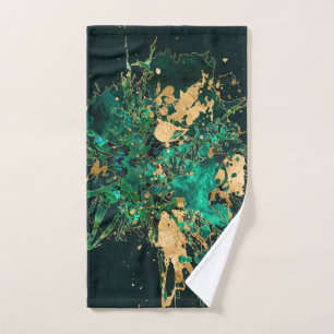 Emerald Green and Gold abstract Bath Towel Set