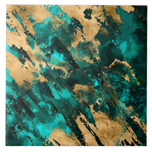 Emerald Green and Gold abstract Ceramic Tile