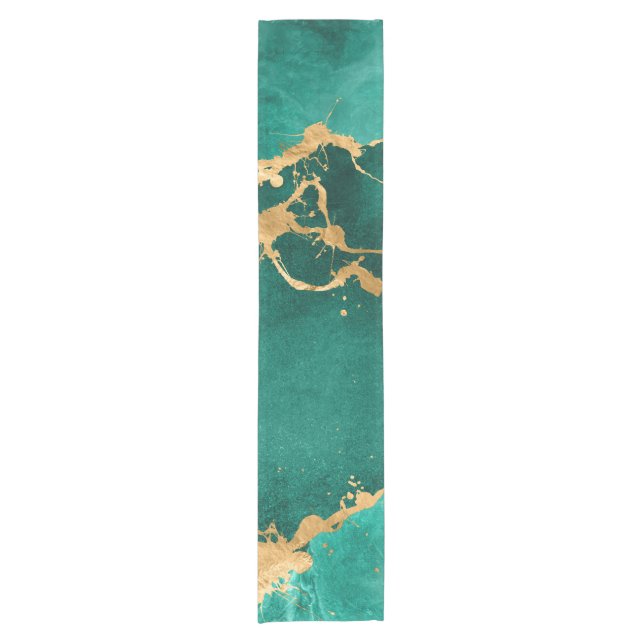 Emerald Green and Gold abstract Short Table Runner (Front)