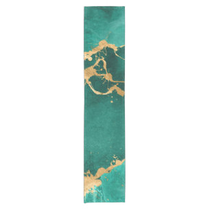 Emerald Green and Gold abstract Short Table Runner