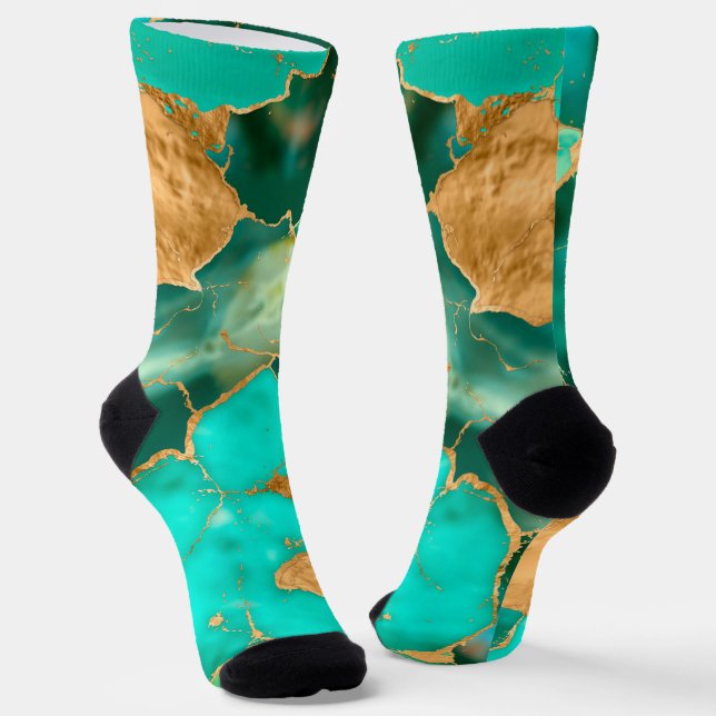 Emerald Green and Gold abstract Socks (Angled)