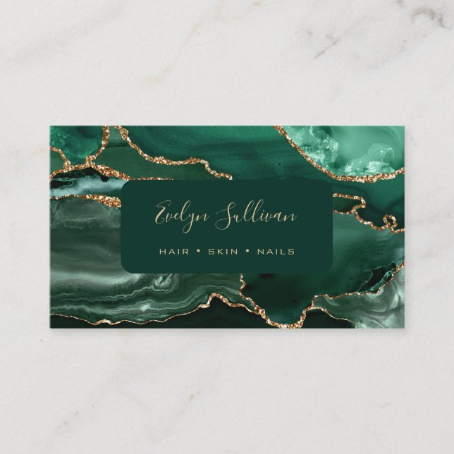 emerald green and gold agate business card (Front)