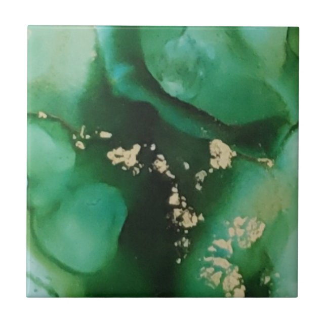 Emerald Green and Gold Agate Quartz  Ceramic Tile (Front)