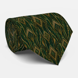 Emerald Green and Gold Art Deco Diamond Tie