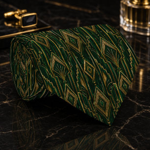 Emerald Green and Gold Art Deco Diamond Tie