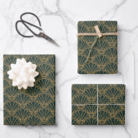 Emerald Green and Gold Art Deco Fan Flower Motif