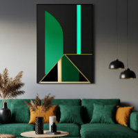 Emerald Green and Gold Art Deco Geometric Abstract
