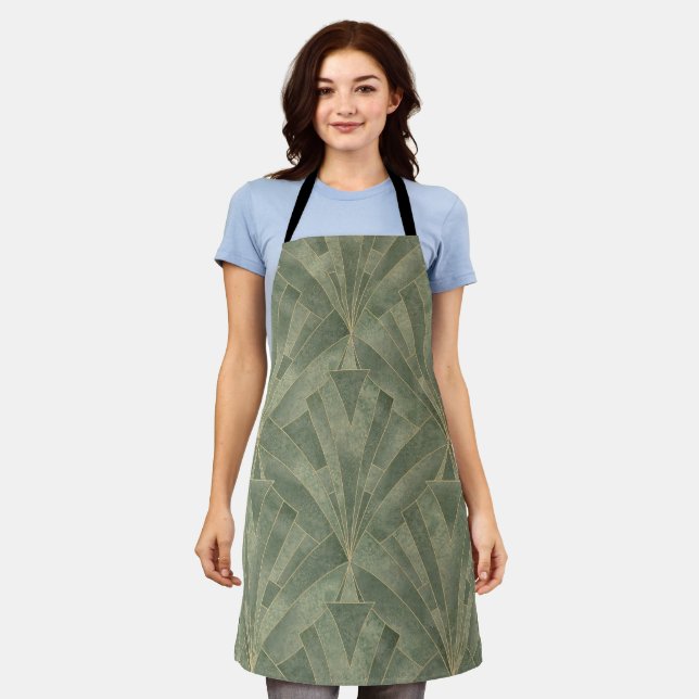 Emerald Green and Gold Art Deco Pattern Apron (Worn)