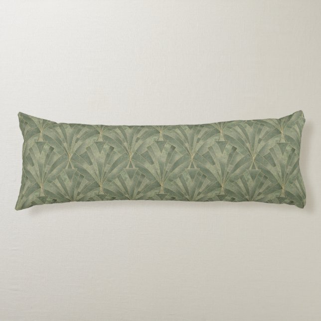 Emerald Green and Gold Art Deco Pattern Body Cushion (Front)