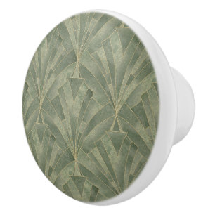 Emerald Green and Gold Art Deco Pattern Ceramic Knob