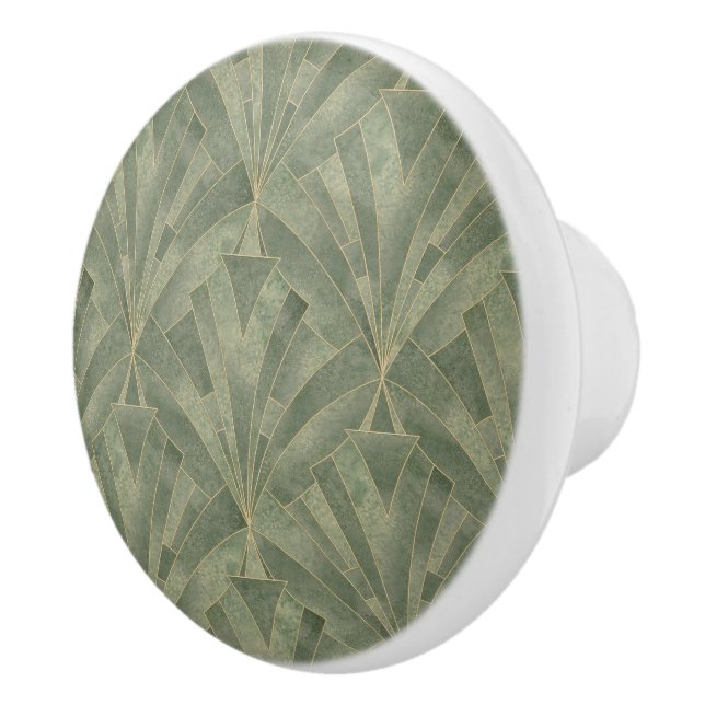 Emerald Green and Gold Art Deco Pattern Ceramic Knob (Right)