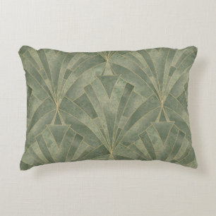 Emerald Green and Gold Art Deco Pattern Decorative Cushion