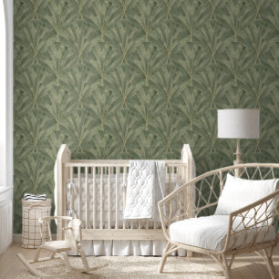 Emerald Green and Gold Art Deco Pattern Wallpaper