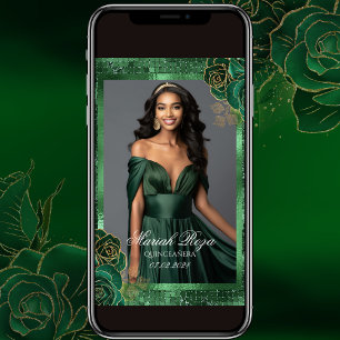 Emerald Green and Gold Birthday Photo Invitation