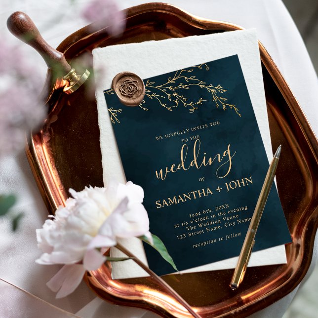 Emerald Green and Gold Botanical Elegant Wedding Invitation (Creator Uploaded)