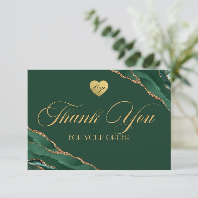Emerald Green and Gold Business Thank You Card (Standing Front)