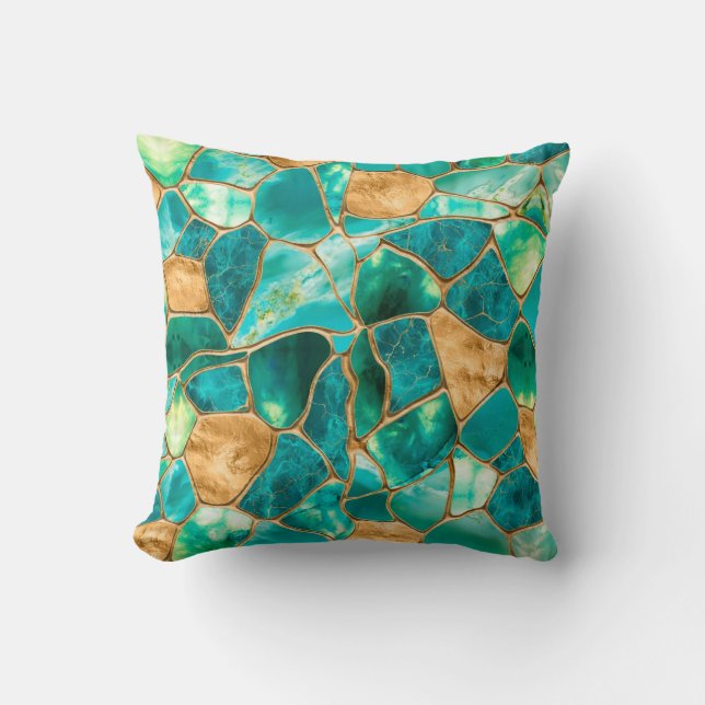 Emerald Green and Gold cells abstract Cushion (Front)