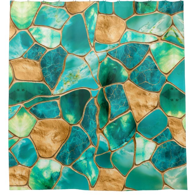 Emerald Green and Gold cells abstract Shower Curtain (Front)